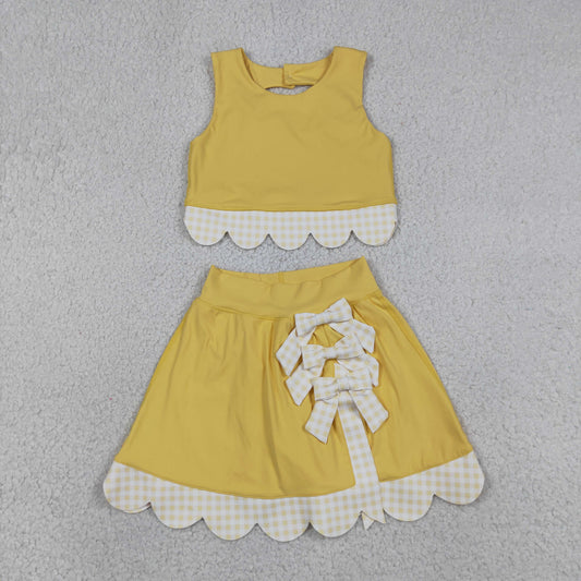 GSD3324 Bows Light Yellow Sleeveless Top with Skirts for Girls Yoga Sets 202605 RTS