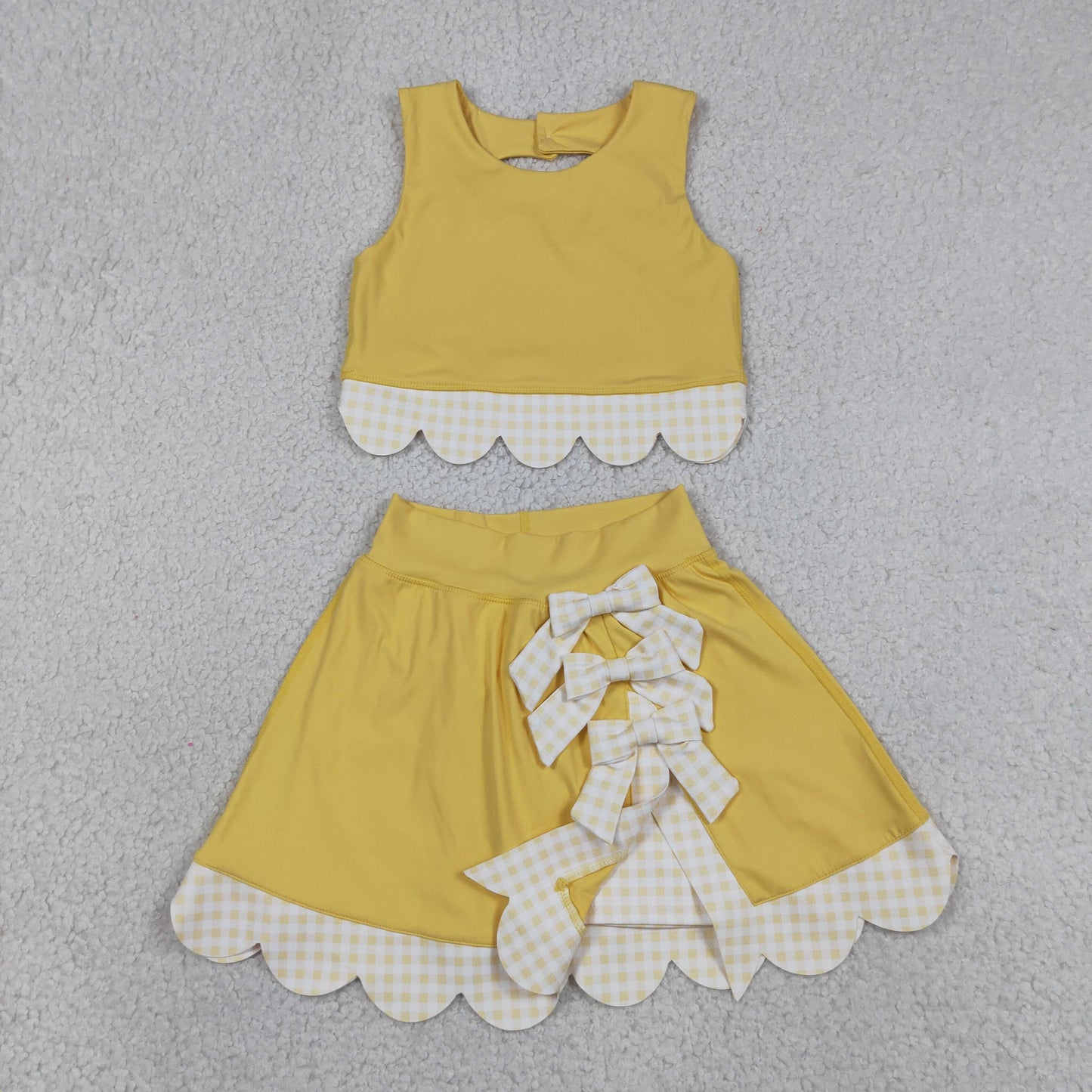 GSD3324 Bows Light Yellow Sleeveless Top with Skirts for Girls Yoga Sets 202605 RTS