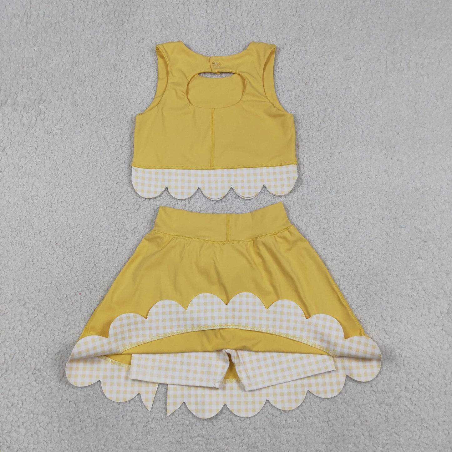 GSD3324 Bows Light Yellow Sleeveless Top with Skirts for Girls Yoga Sets 202605 RTS