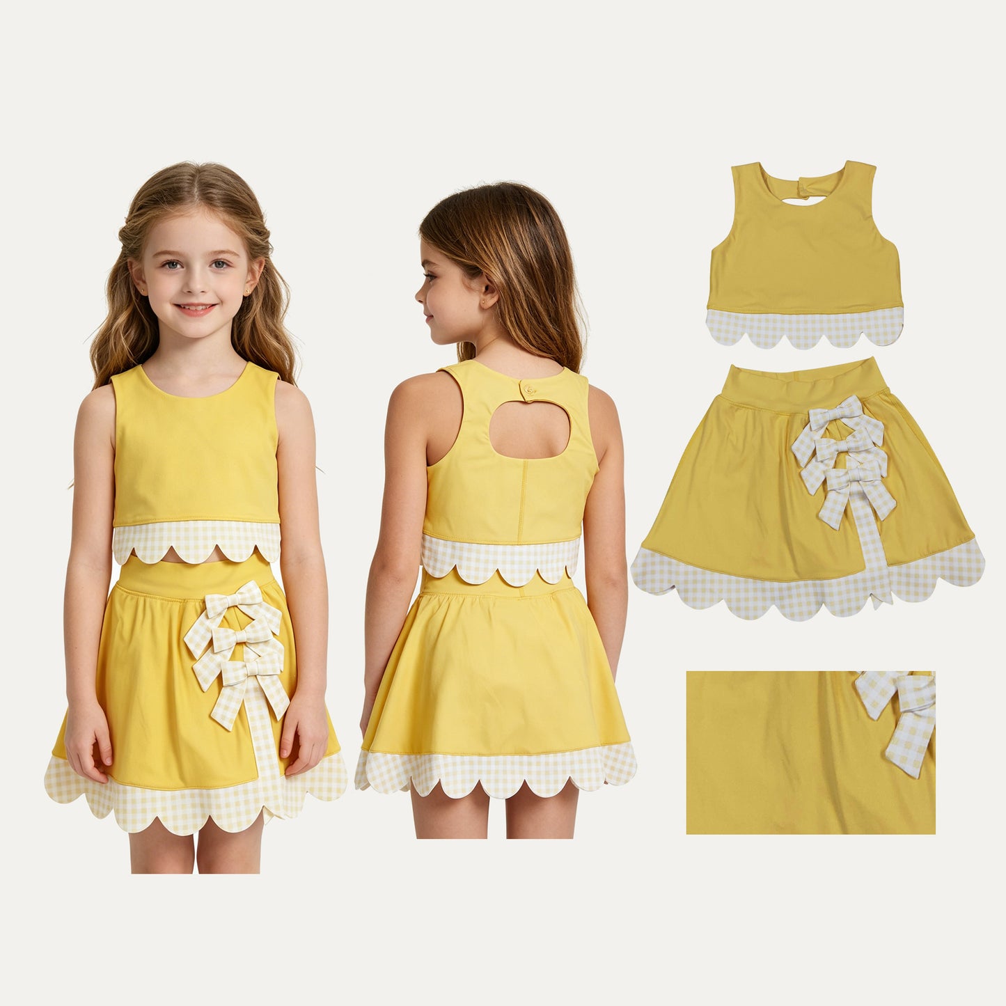 GSD3324 Bows Light Yellow Sleeveless Top with Skirts for Girls Yoga Sets 202605 RTS