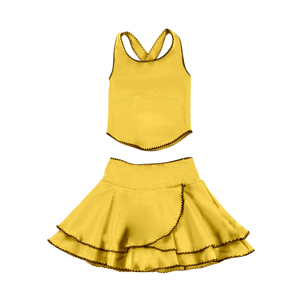 MOQ 5 preorder GSD3328 Yellow Sleeveless Top with Double Ruffle Skirts for Girls Yoga Sets 202511