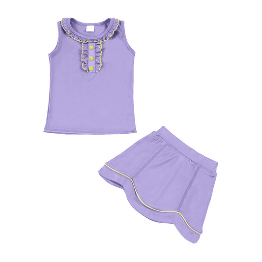 MOQ 5 preorder GSD3332 Light Purple Ruffle Sleeveless Top with Skirts for Girls Yoga Sets 202511