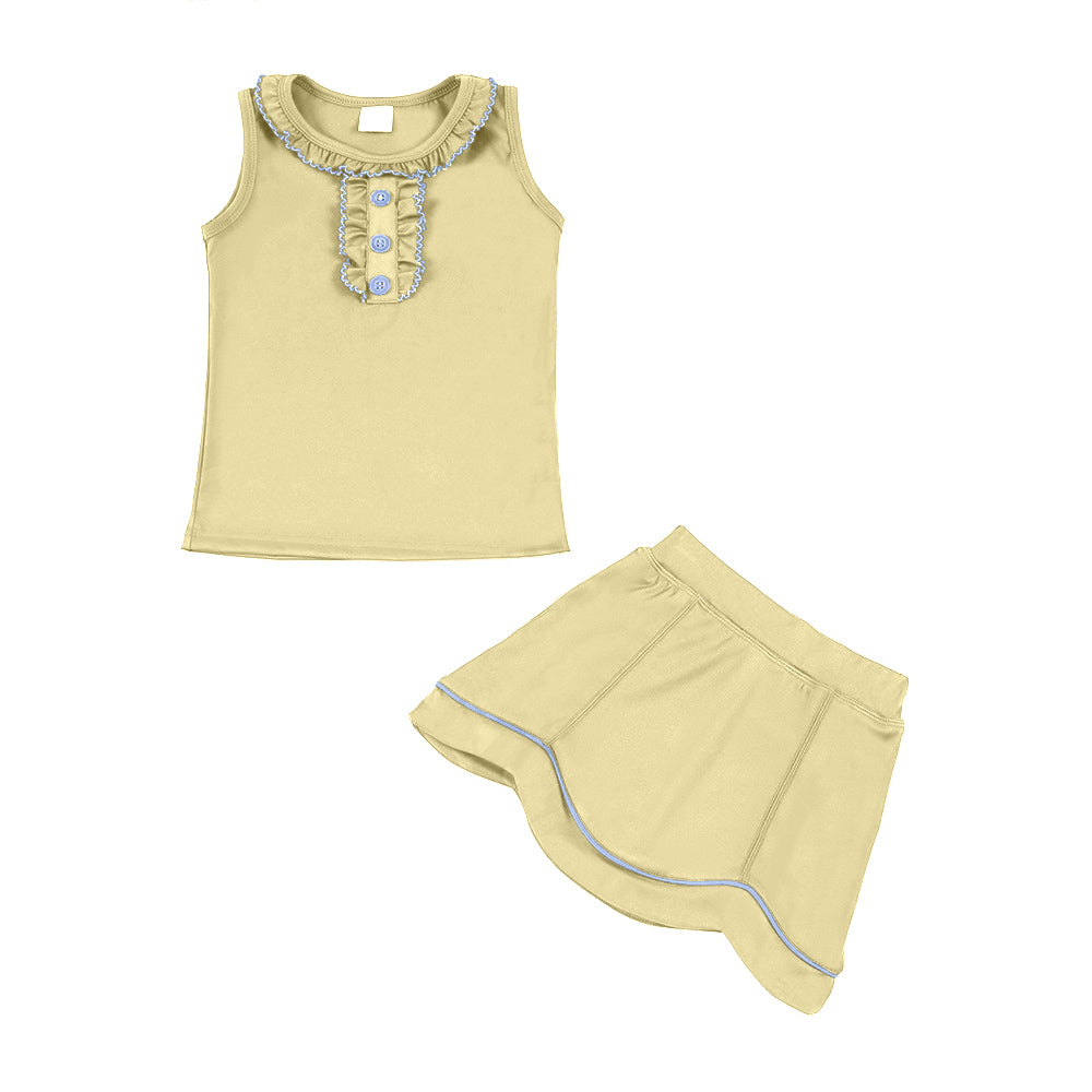 MOQ 5 preorder GSD3334 Light Yellow Ruffle Sleeveless Top with Skirts for Girls Yoga Sets 202511