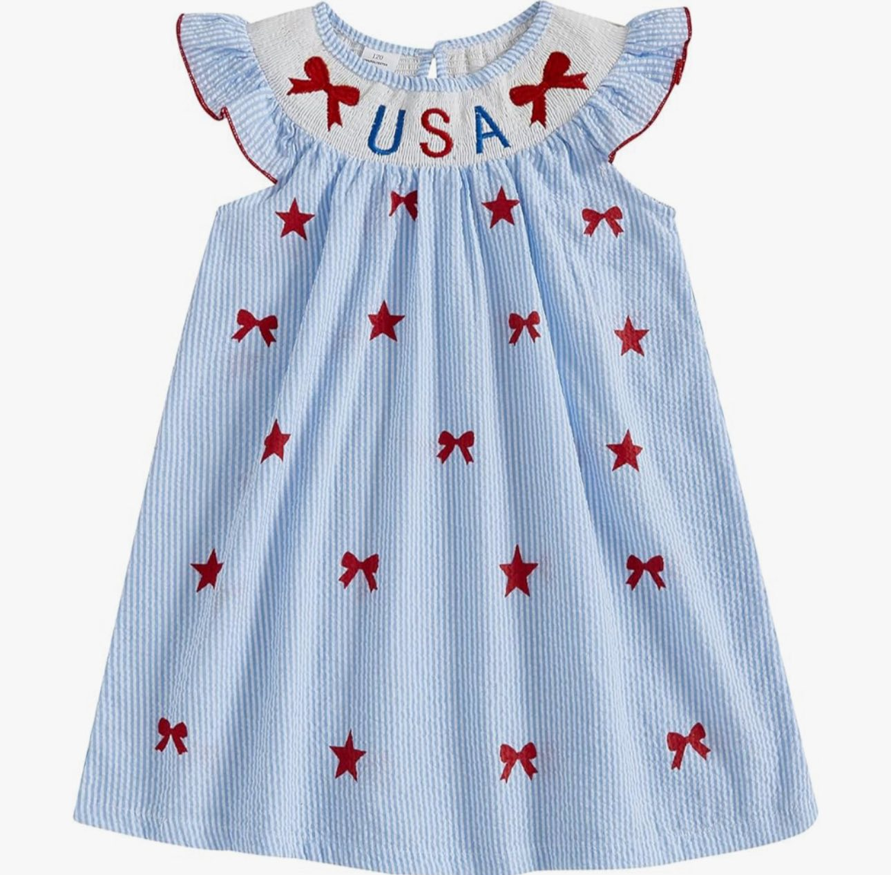 MOQ 5 PCS Preorder GSD3341 4th of July Bows Blue Flying Sleeve Dresses for Girls 202511