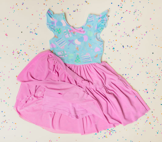 MOQ 5 preorder GSD3360 Love Balloon Blue Flying Sleeve Top with Rose Red Skirts for Girls Yoga Sets 202512