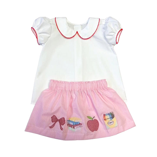 MOQ 5 PCS Preorder GSD3366 Back to School Doll Collar White Short Sleeve Skirts for Girls 202512