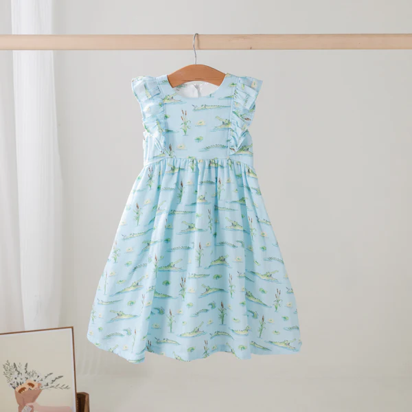 MOQ 5 PCS Preorder GSD3367 Lotus Crocodile Light Blue Sleeveless Dresses for Girls 202512