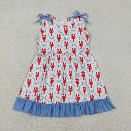 GSD3389 Bows Crayfish Blue Ruffle Sleeveless Dresses for Girls 202601 RTS