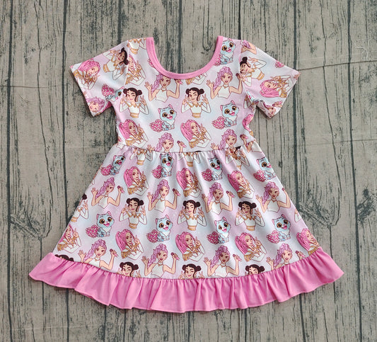 NO MOQ Preorder GSD3394 K-POP Love Disco Pink Short Sleeve Dresses for Girls 202512