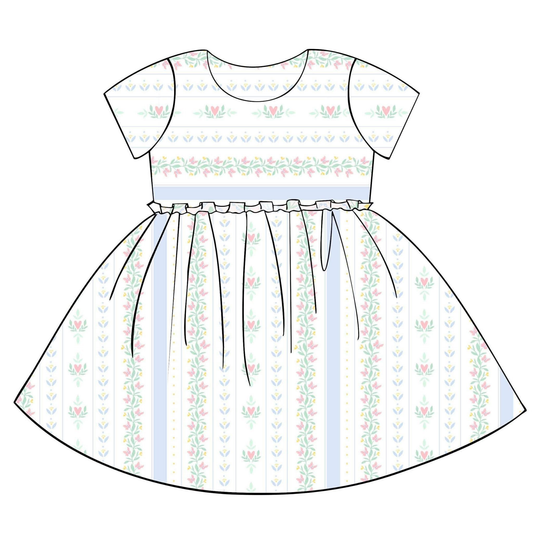 MOQ 5 PCS Preorder GSD3400  Floral Butterfly Love Stripe Short Sleeve Dresses for Girls 202512