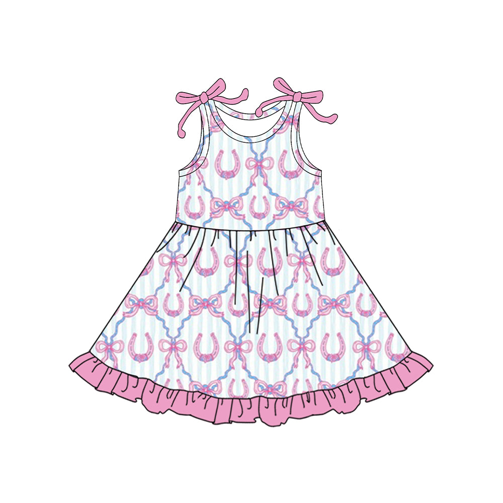 MOQ 5 PCS Preorder GSD3414 Cowgirl Bows Stripe Pink Ruffle Sleeveless Dresses for Girls 202512