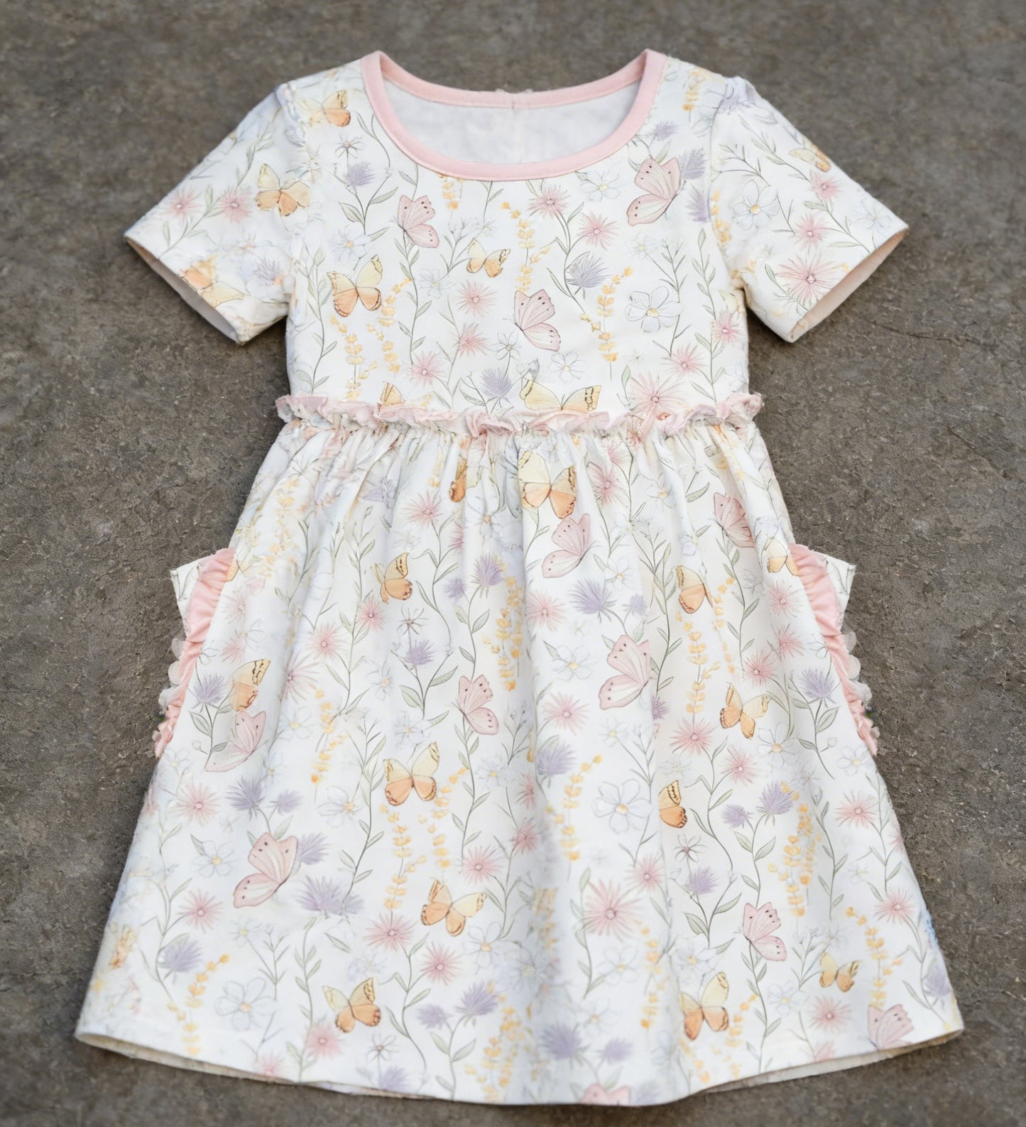 MOQ 5 PCS Preorder GSD3419 Flower Butterfly White Short Sleeve Dresses for Girls 202512