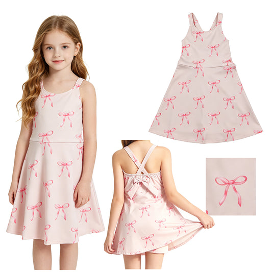 GSD3421 Pink Bows Yoga Sleeveless Dresses for Girls 202605 RTS