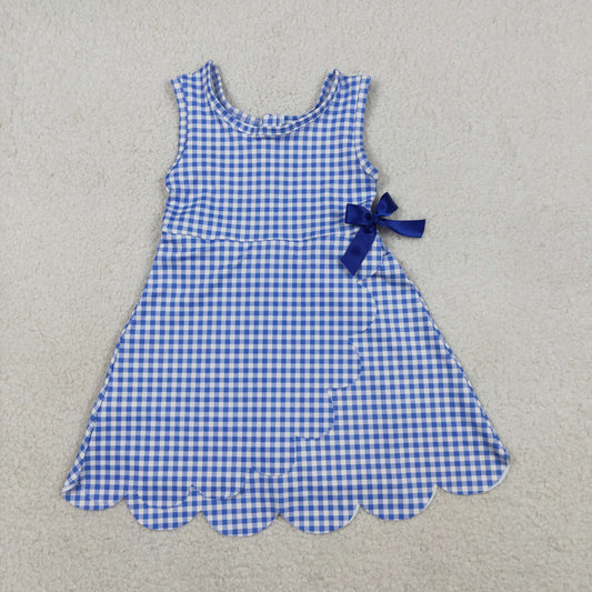 GSD3427 Blue Plaid Ruffle Bow Yoga Sleeveless Dresses for Girls 202603 RTS