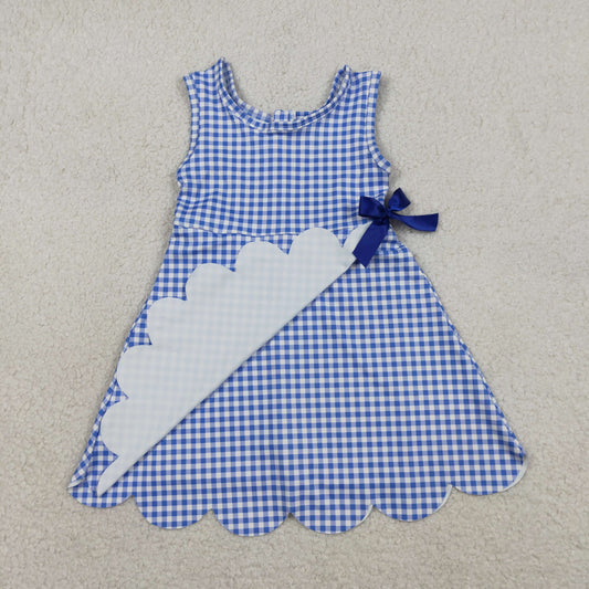 GSD3427 Blue Plaid Ruffle Bow Yoga Sleeveless Dresses for Girls 202603 RTS