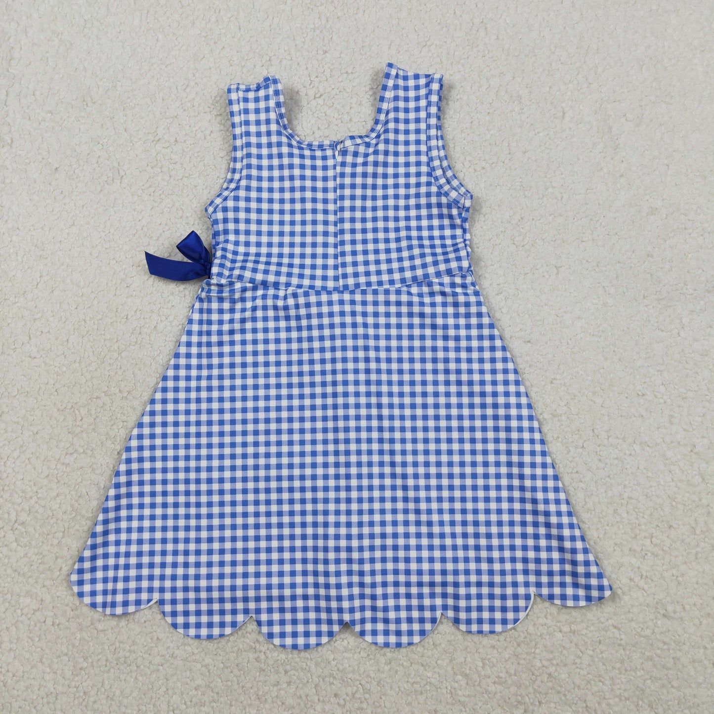 GSD3427 Blue Plaid Ruffle Bow Yoga Sleeveless Dresses for Girls 202603 RTS