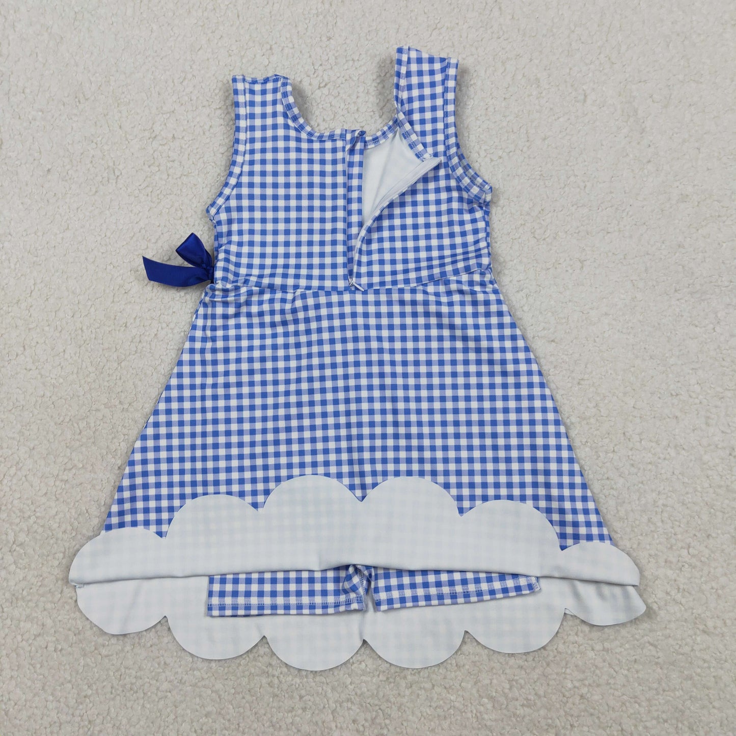GSD3427 Blue Plaid Ruffle Bow Yoga Sleeveless Dresses for Girls 202603 RTS