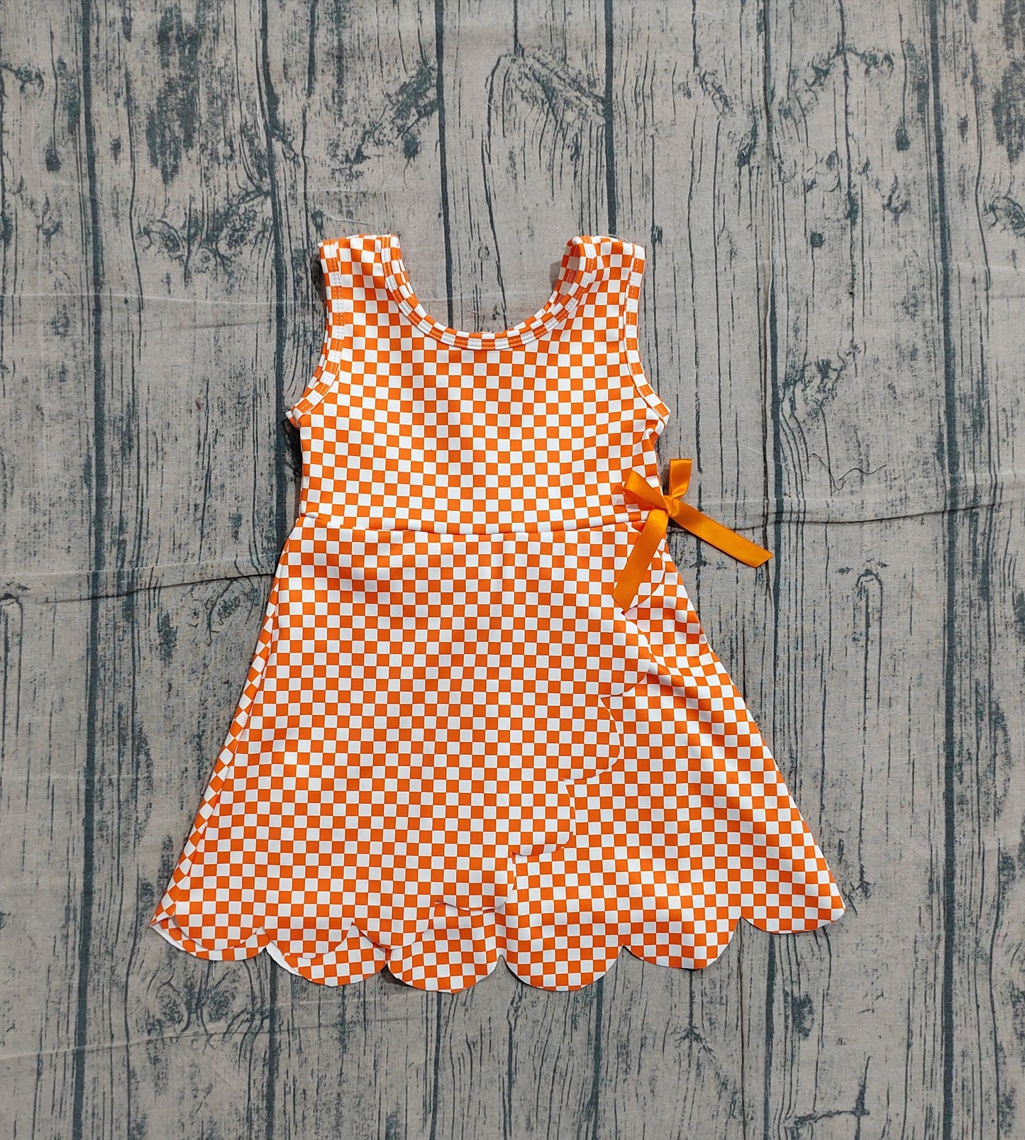 NO MOQ preorder GSD3428 Orange White Plaid Ruffle Bow Yoga Sleeveless Dresses for Girls 202601