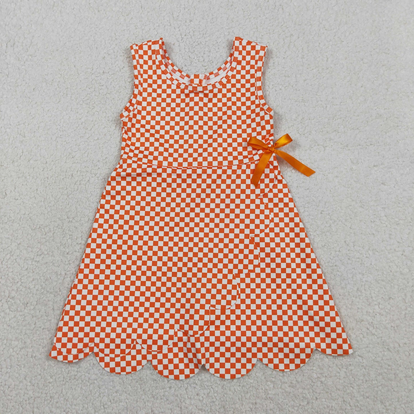 GSD3428 Orange White Plaid Ruffle Bow Yoga Sleeveless Dresses for Girls 202603 RTS
