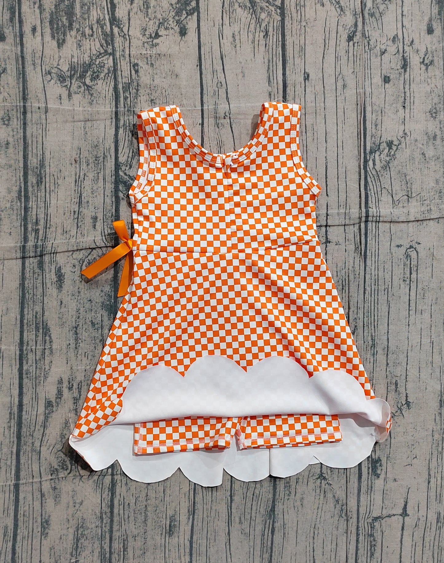NO MOQ preorder GSD3428 Orange White Plaid Ruffle Bow Yoga Sleeveless Dresses for Girls 202601