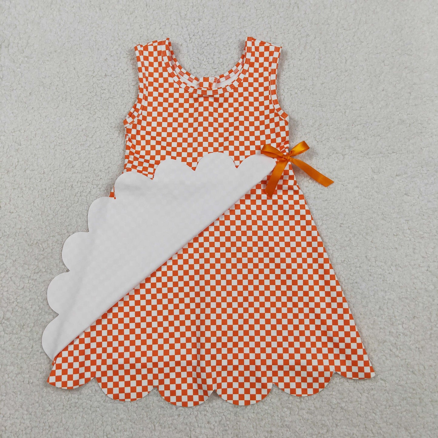 GSD3428 Orange White Plaid Ruffle Bow Yoga Sleeveless Dresses for Girls 202603 RTS