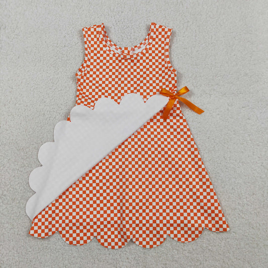 GSD3428 Orange White Plaid Ruffle Bow Yoga Sleeveless Dresses for Girls 202603 RTS