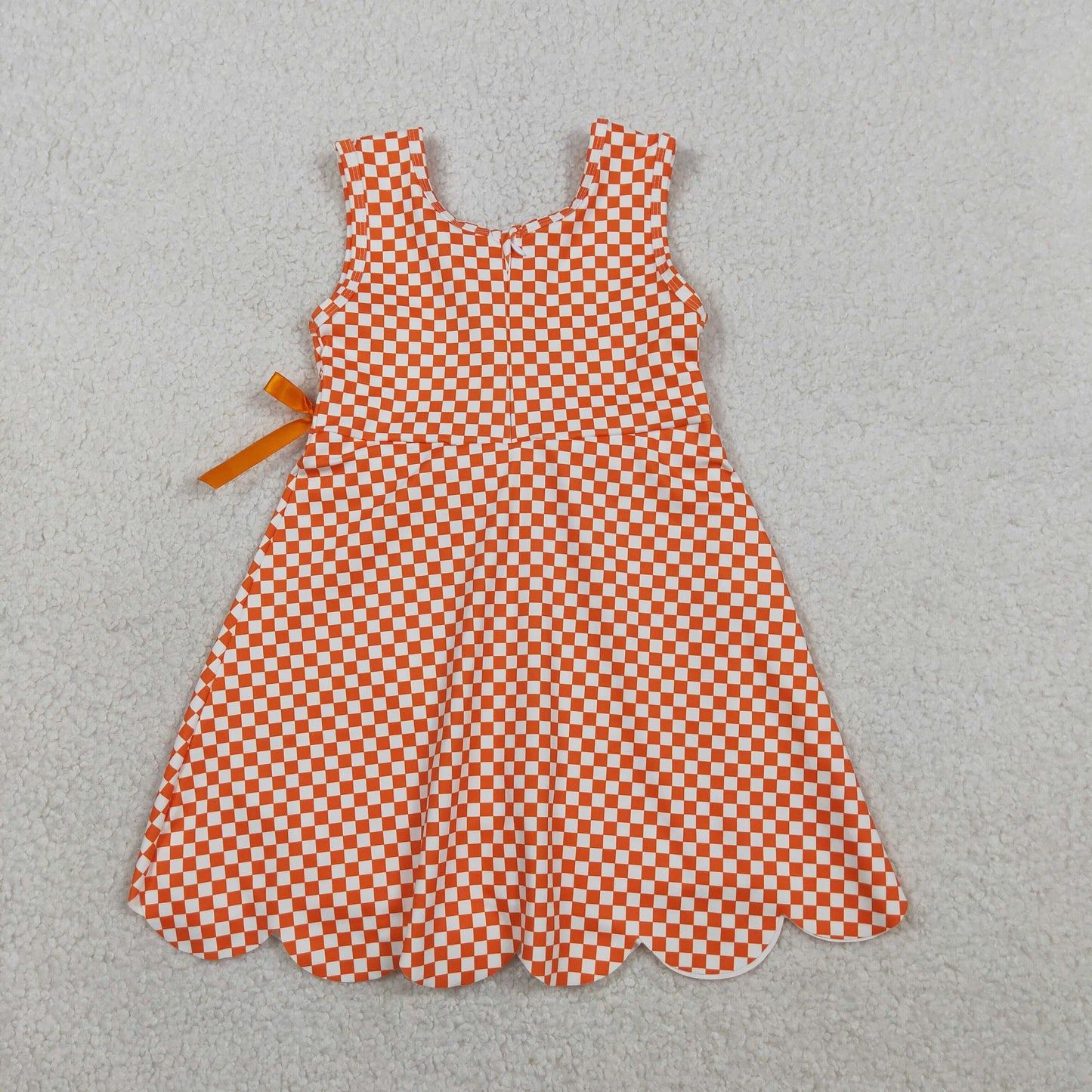 GSD3428 Orange White Plaid Ruffle Bow Yoga Sleeveless Dresses for Girls 202603 RTS
