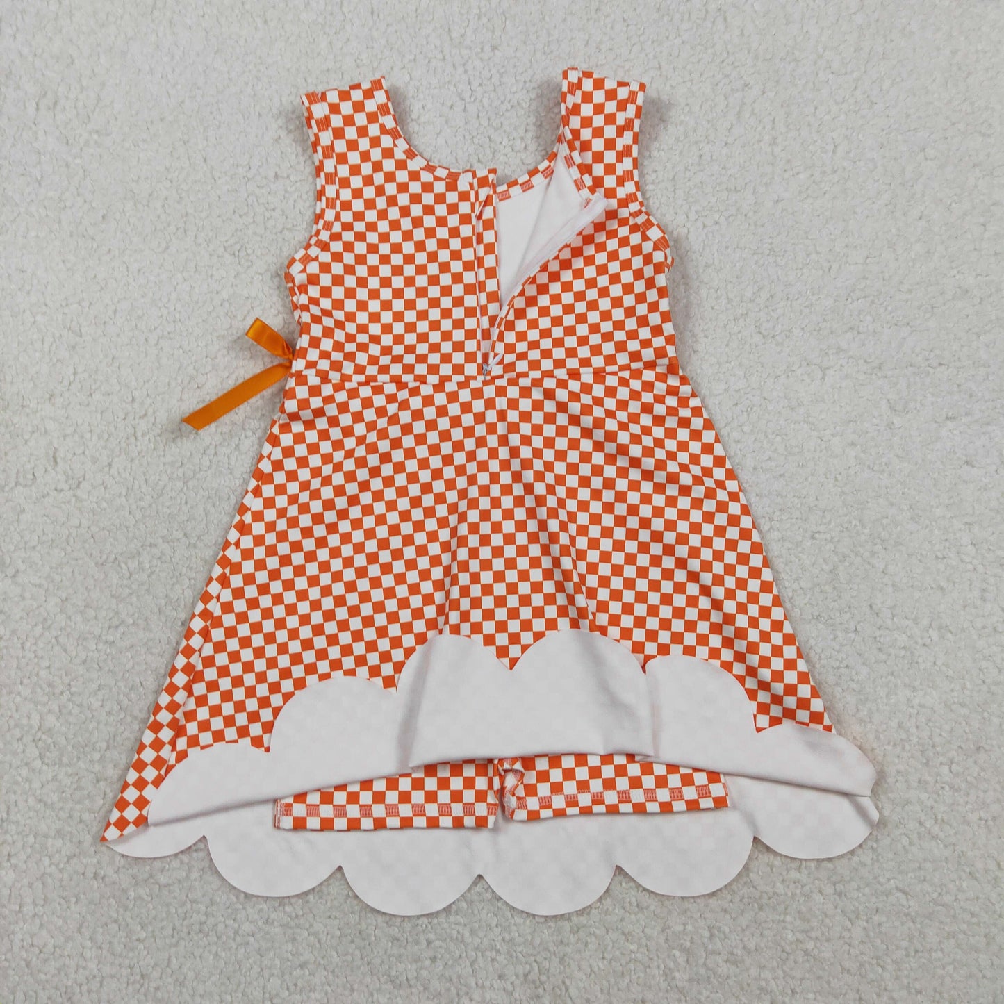 GSD3428 Orange White Plaid Ruffle Bow Yoga Sleeveless Dresses for Girls 202603 RTS