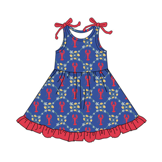 NO MOQ Preorder GSD3444 Crayfish Flower Red Ruffle Blue Sleeveless Dresses for Girls 202512