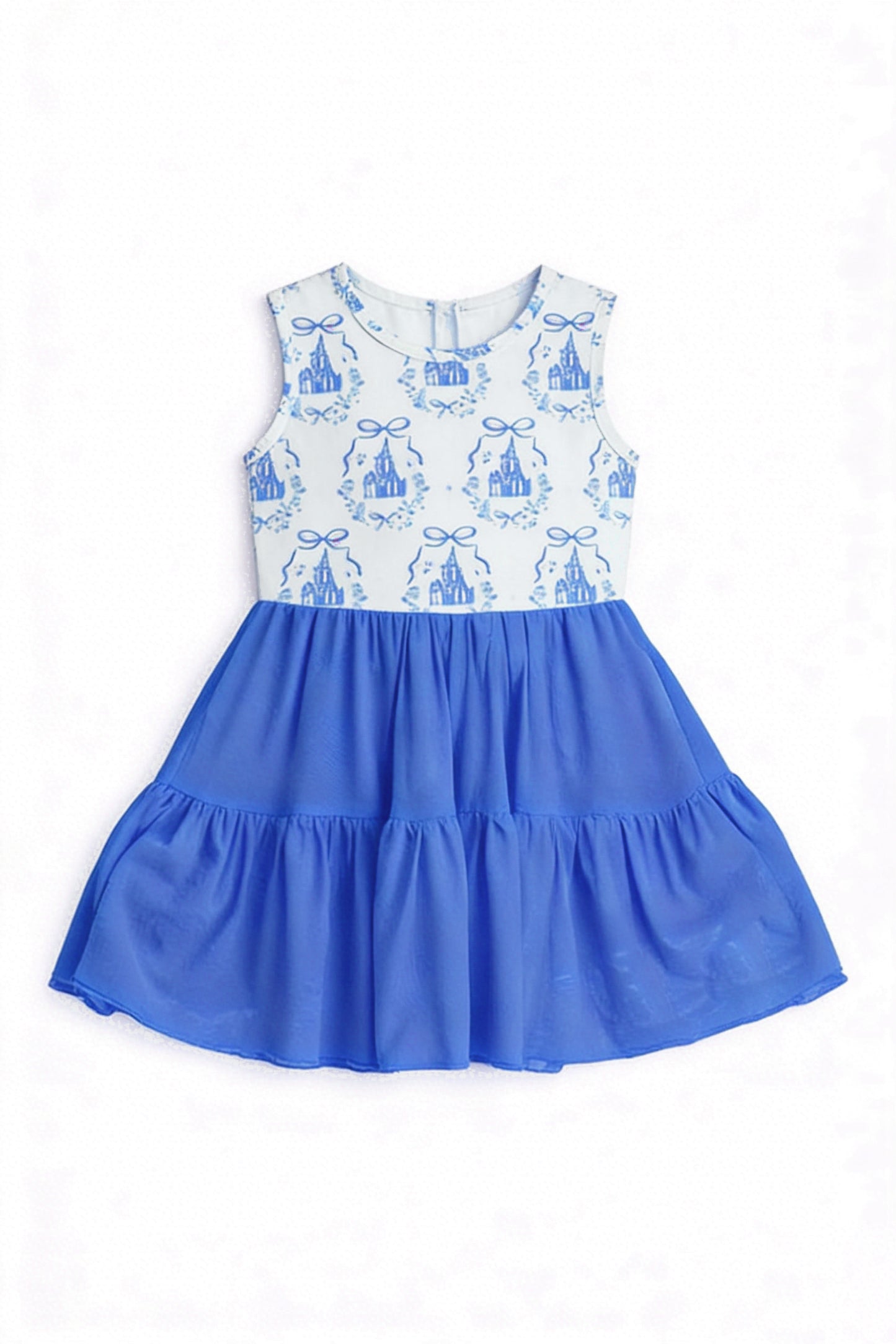 MOQ 5 preorder GSD3462 Bow Castle Pattern Blue Yoga Sleeveless Dresses for Girls 202512