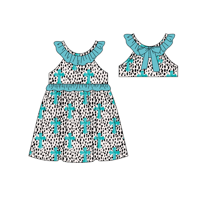 NO MOQ Preorder GSD3471 Easter Bunny Leopard Blue Green Sleeveless Dresses for Girls 202512