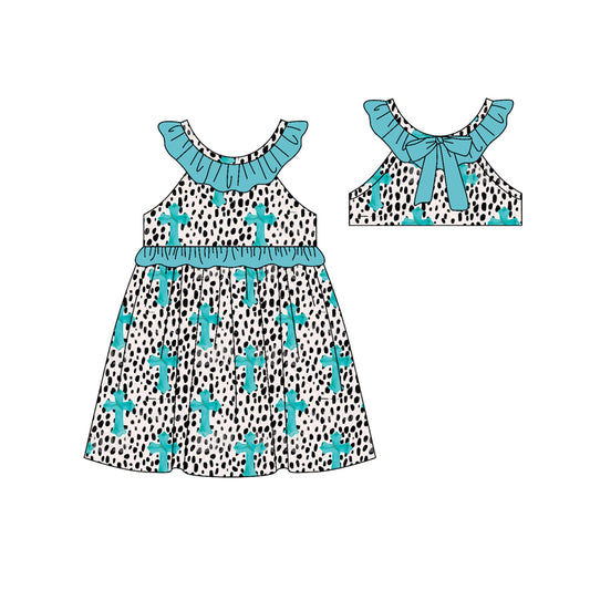 NO MOQ Preorder GSD3471 Easter Bunny Leopard Blue Green Sleeveless Dresses for Girls 202512
