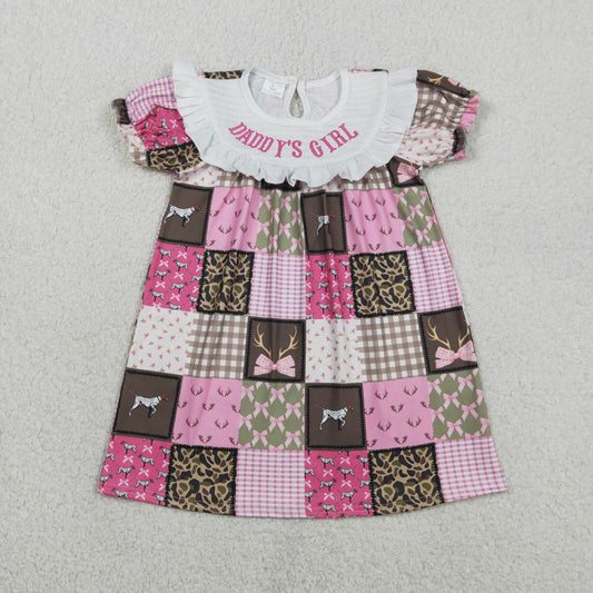 GSD3484 Smocked DADDY'S GIRL Camouflage Patchwork Pink Plaid Short Sleeve Dresses for Girls 202601 RTS