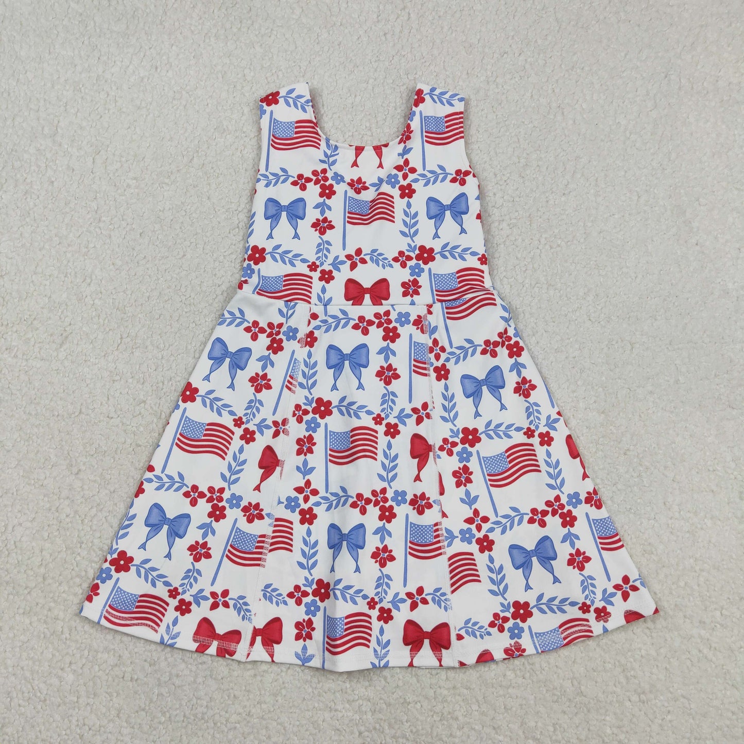 GSD3500 4th of July Flower Leaf Bows Flag Yoga Sleeveless Dresses for Girls 202603 RTS