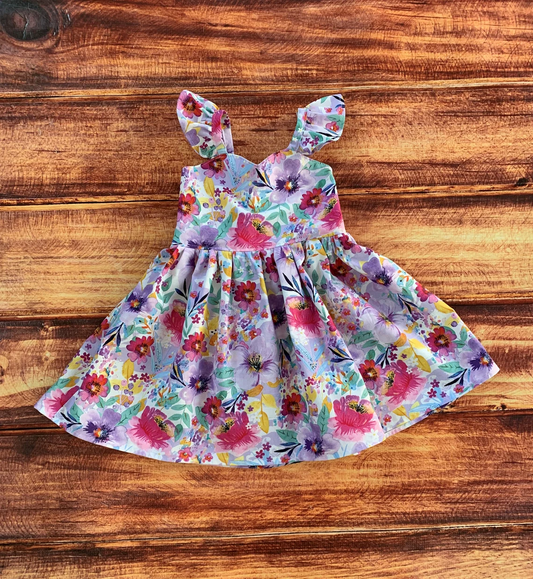 MOQ 5 PCS Preorder GSD3505 Flower Purple Flying Sleeve Dresses for Girls 202512
