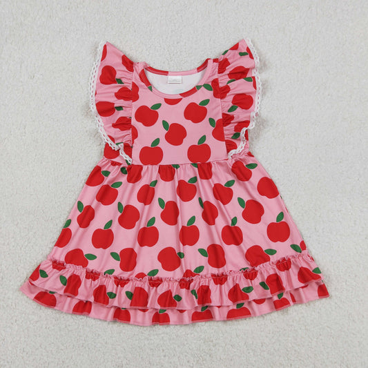 GSD3510 Back to School Apple Red Ruffle Flying Sleeve Dresses for Girls 202605 RTS
