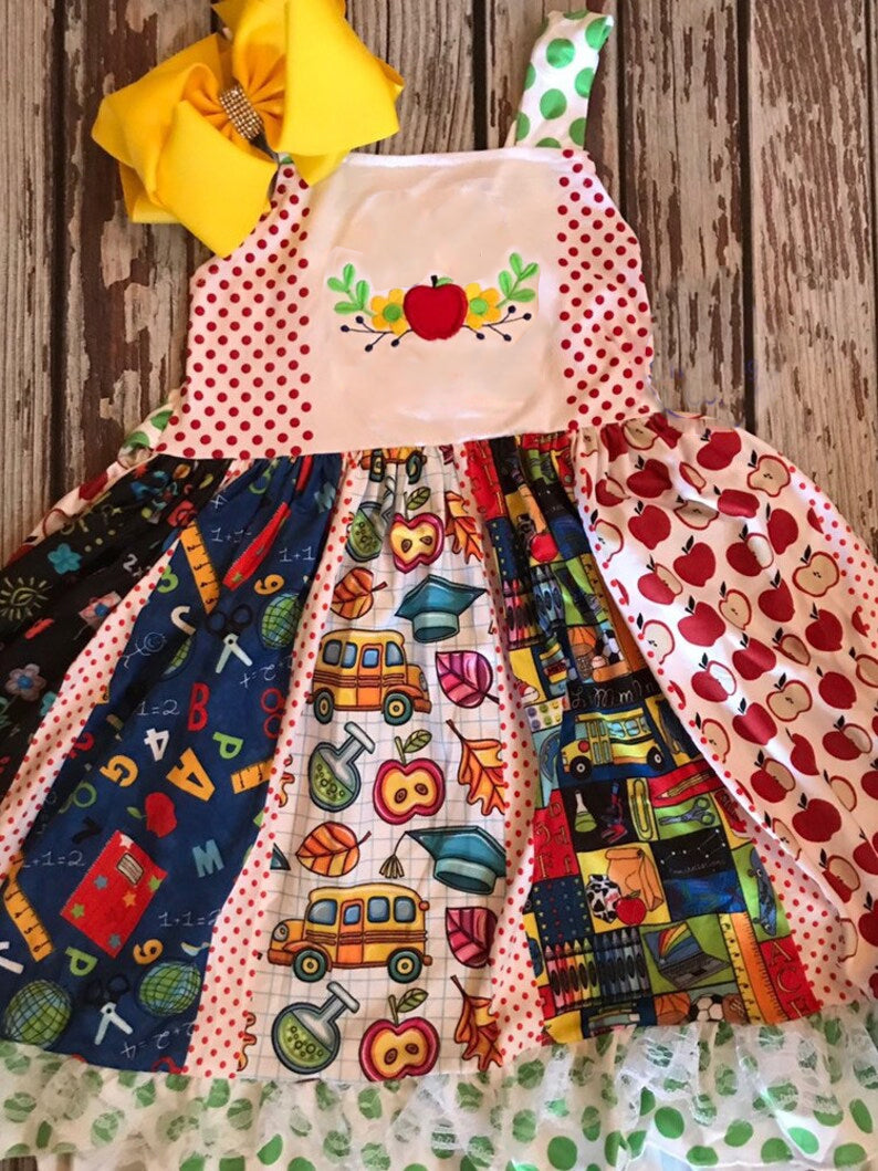 MOQ 5 PCS Preorder GSD3512 Back to School Apple Dots Red Sleeveless Dresses for Girls 202512