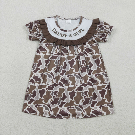 GSD3526 Embroidered DADDY'S GIRL Camouflage Brown Ruffle Short Sleeve Dresses for Girls 202602 RTS