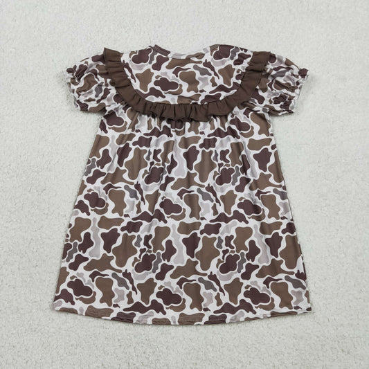 GSD3526 Embroidered DADDY'S GIRL Camouflage Brown Ruffle Short Sleeve Dresses for Girls 202602 RTS