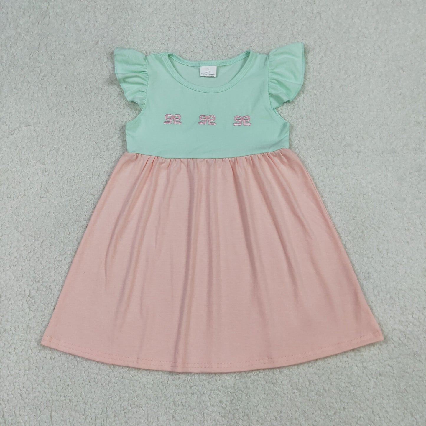 GSD3530 Embroidered Bows Pink White Flying Sleeve Dresses for Girls 202604 RTS