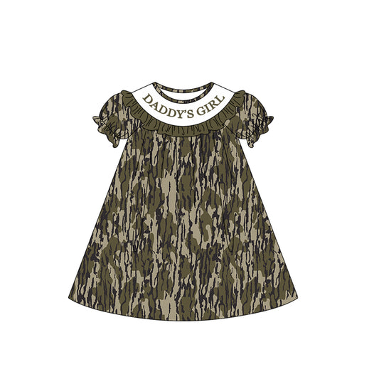 MOQ 5 PCS Preorder GSD3540 DADDY'S GIRL Ruffle Army Green Brown Camouflage Leaf Short Sleeve Dresses for Girls 202601
