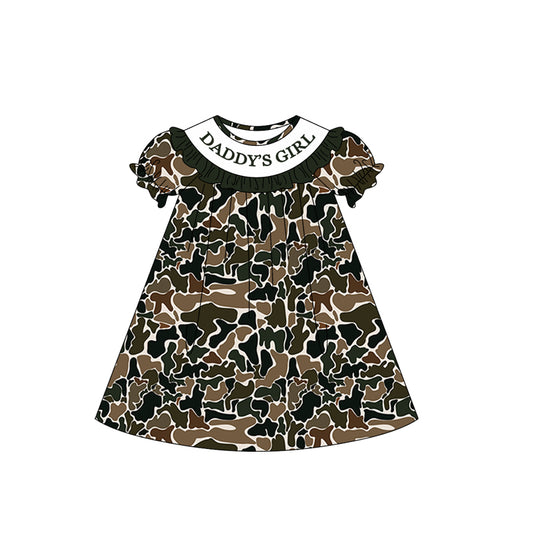 MOQ 5 PCS Preorder GSD3543 DADDY'S GIRL Ruffle Brown Green Camouflage Short Sleeve Dresses for Girls 202601