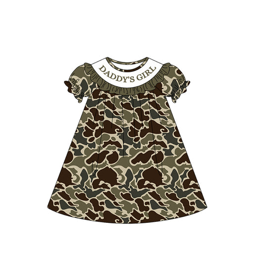 MOQ 5 PCS Preorder GSD3546 DADDY'S GIRL Ruffle Army Green Brown Camouflage Short Sleeve Dresses for Girls 202601