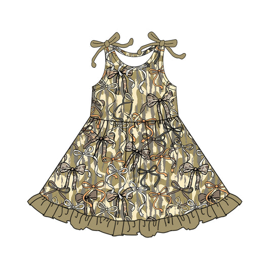 MOQ 5 PCS Preorder GSD3552 Bows Camouflage Army Green Ruffle Sleeveless Dresses for Girls 202601