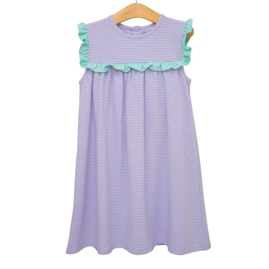 MOQ 5 PCS Preorder GSD3560 Blue Green Ruffle Purple Stripe Sleeveless Dresses for Girls 202601