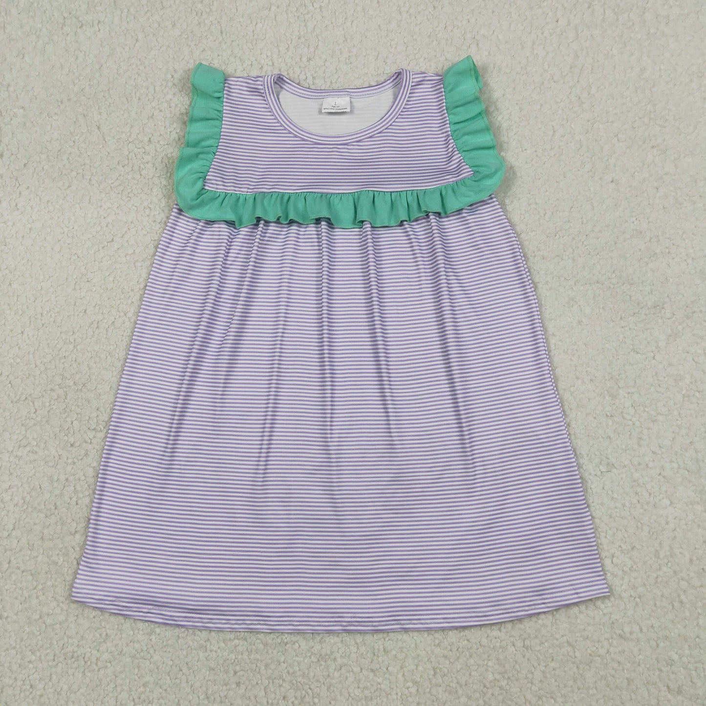 GSD3560 Blue Green Ruffle Purple Stripe Sleeveless Dresses for Girls 202604 RTS