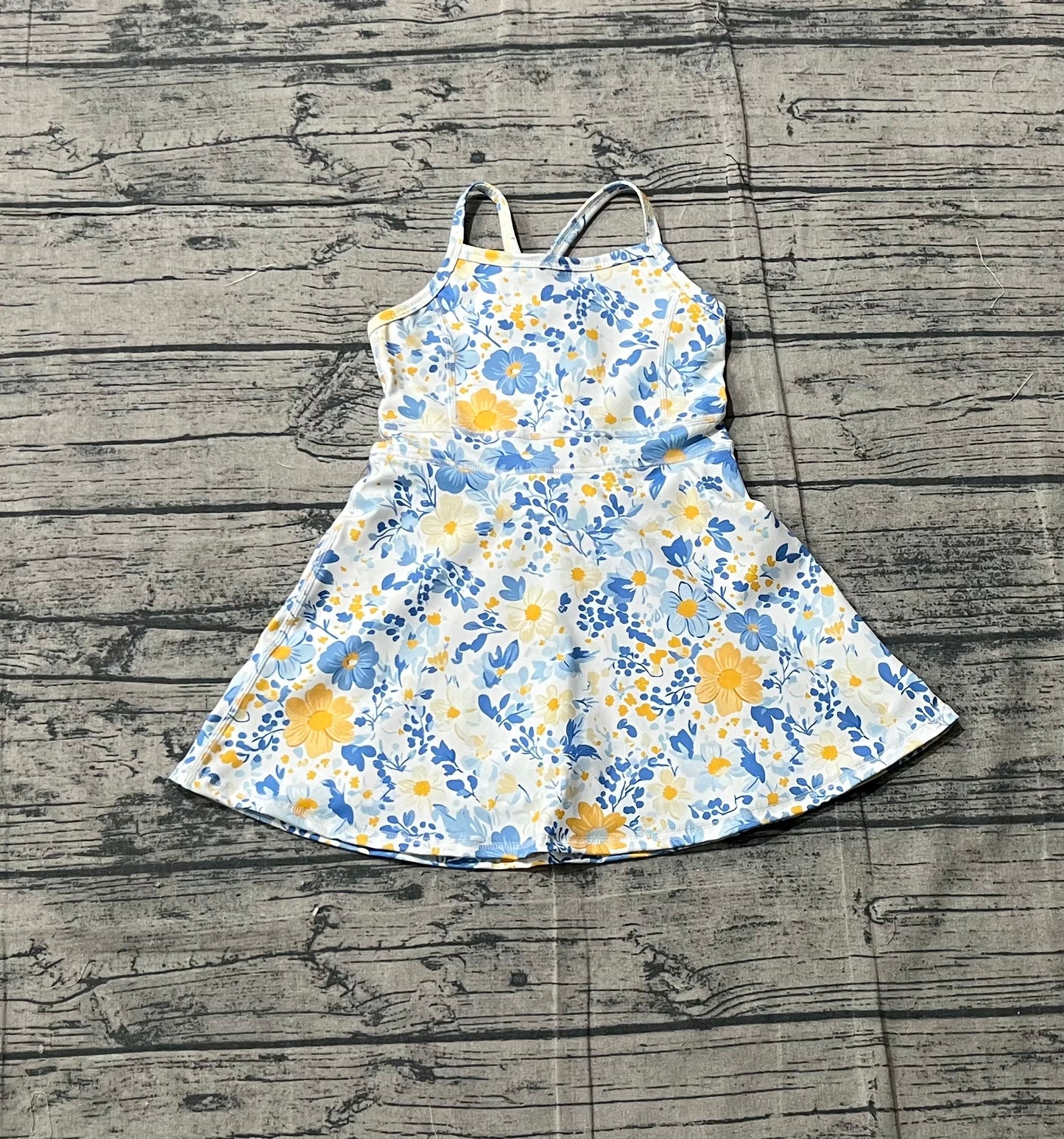 NO MOQ preorder GSD3565 Blue Flower Yoga Sleeveless Dresses for Girls 202601