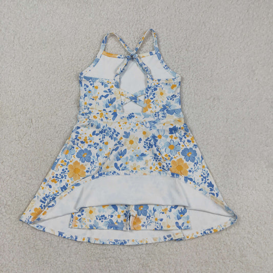 GSD3565 Blue Flower Yoga Sleeveless Dresses for Girls 202603 RTS