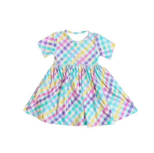MOQ 5 PCS Preorder GSD3567 Colored Plaid Short Sleeve Dresses for Girls 202601