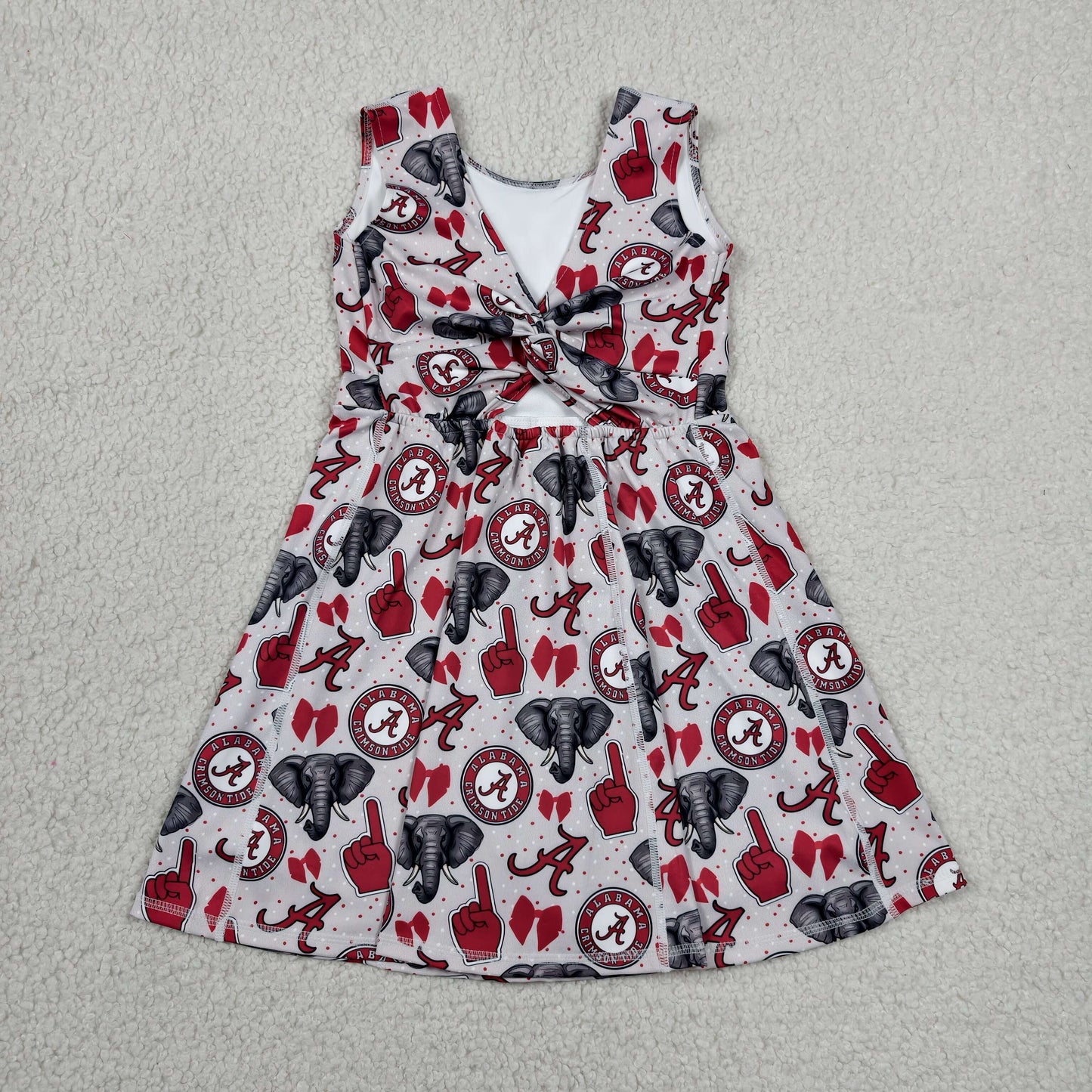GSD3582 GO TEAM A Elephant Bow Gray Yoga Sleeveless Dresses for Girls 202606 RTS